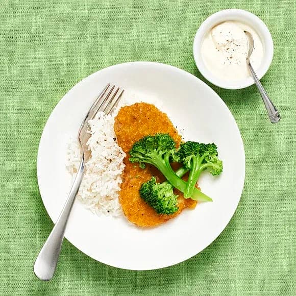 Veggoschnitzel citronsås och kroketter